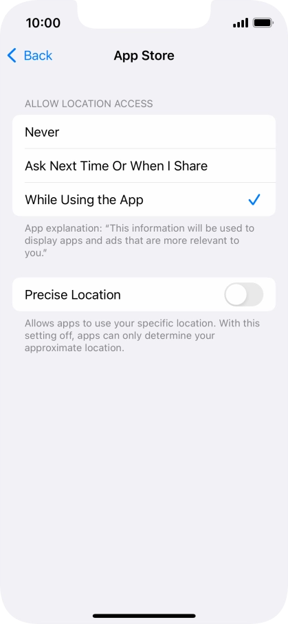 Press the required setting to turn the function on or off.