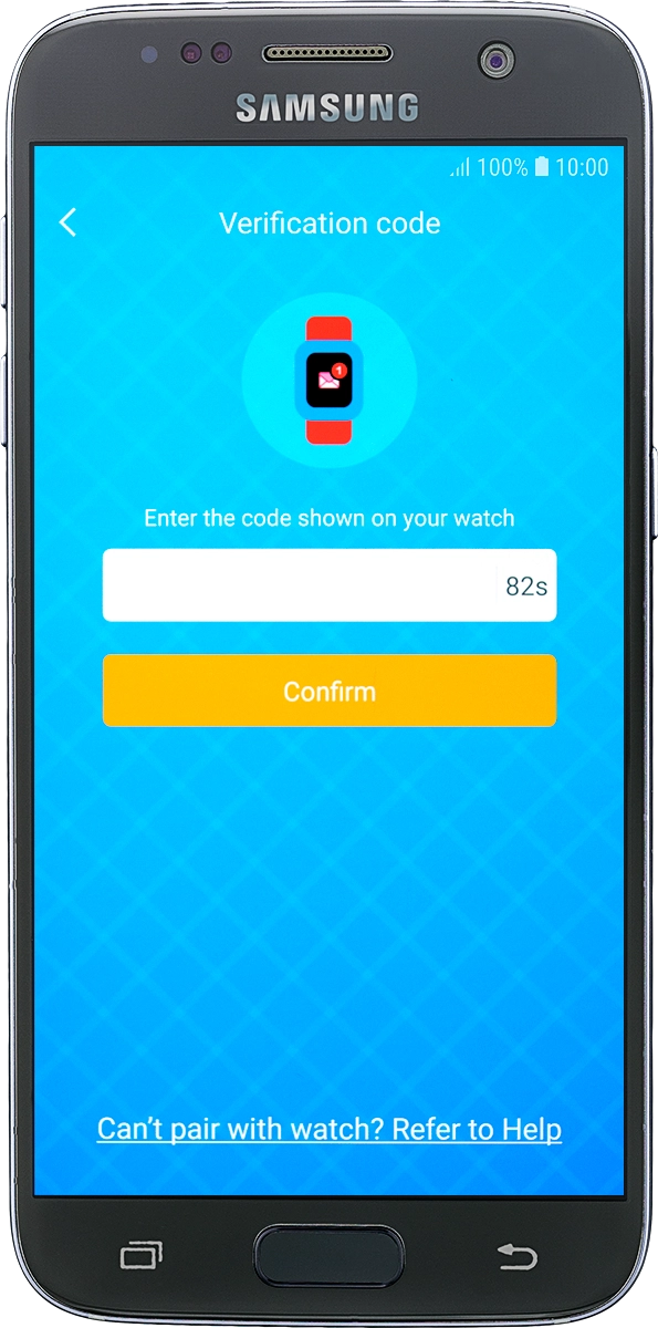 On your phone: Press the text input field and key in the code displayed on your smartwatch.