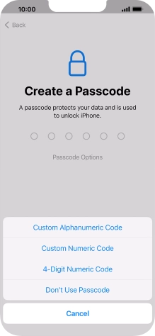 Follow the instructions on the screen to turn on use of phone lock code or press Don't Use Passcode.
