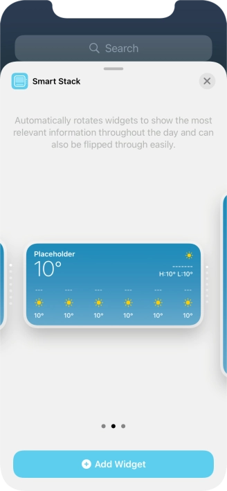 Slide your finger right or left on the screen to select the required widget size.