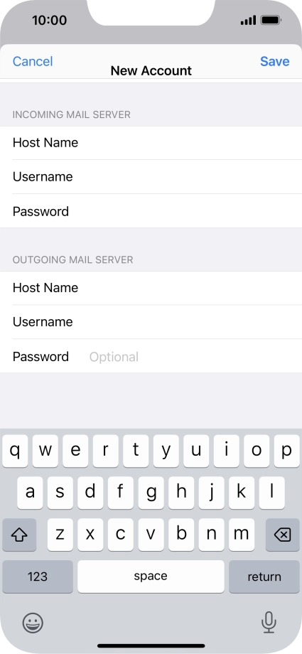Press Password and key in the password for your email account. Please note that if you're using Vodafone's outgoing server, leave the password field empty.