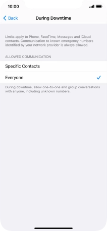 Press the required setting.
