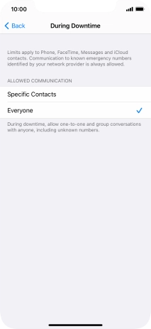 Press the required setting.
