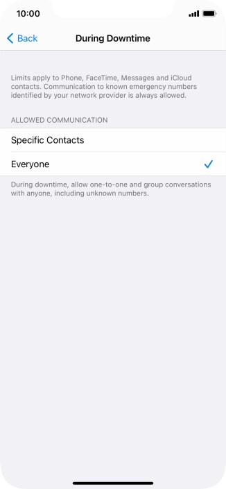 Press the required setting.