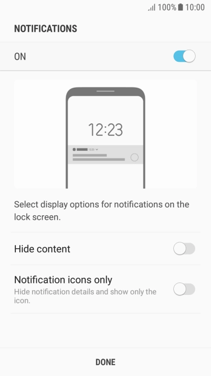 Press the required setting.