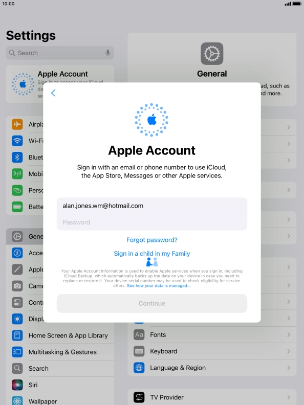 Press Password and key in the password for your Apple ID.