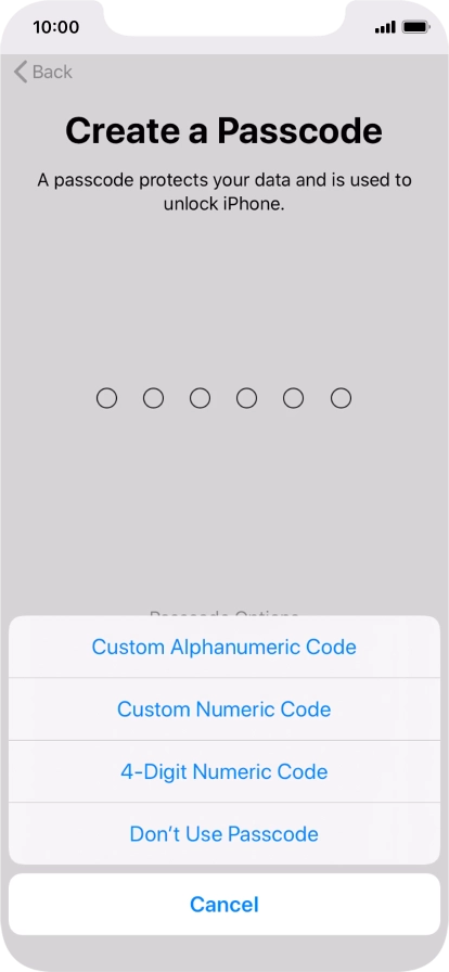 Follow the instructions on the screen to turn on use of phone lock code or press Don't Use Passcode.