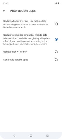To turn on automatic update of apps using mobile network, press Update all apps over Wi-Fi or mobile data.