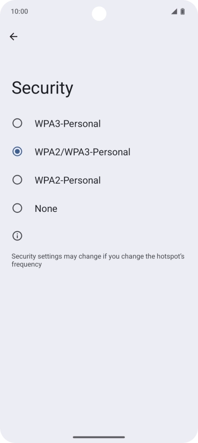 Press WPA3-Personal to password protect your Wi-Fi hotspot.
