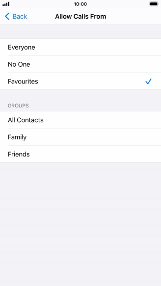 Press the required setting to select which contacts can call you even though Do Not Disturb is turned on.