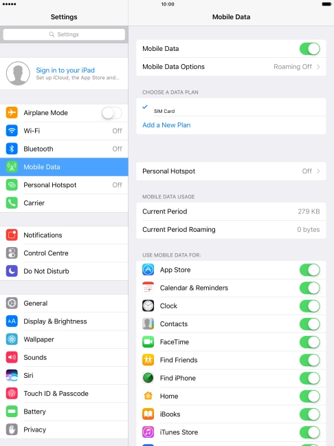 Press Mobile Data Options.