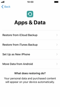 You can restore content from an iCloud backup when your phone is activated for the first time and after a factory reset. When this screen is displayed, your phone is ready to restore content from an iCloud backup.