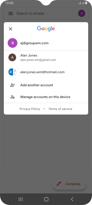 Press the required email account.