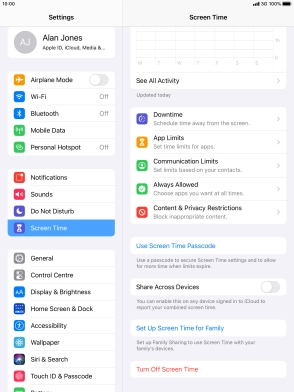 Press Turn Off Screen Time.