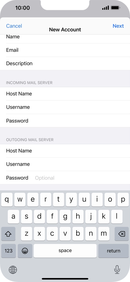 Press Password and key in the password for your email account. Please note that if you're using Vodafone's outgoing server, leave the password field empty.