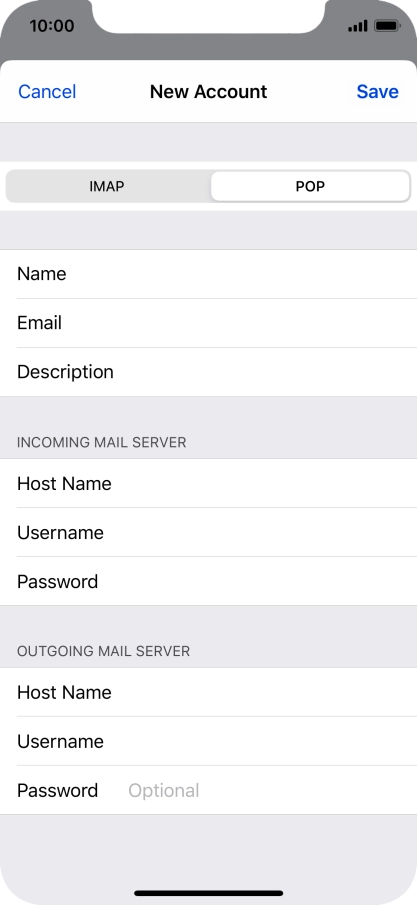 Press Password and key in the password for your email account. Please note that if you're using Vodafone's outgoing server, leave the password field empty.