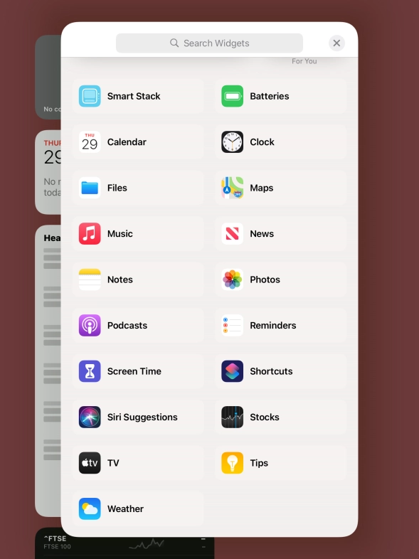 Press the required widget.