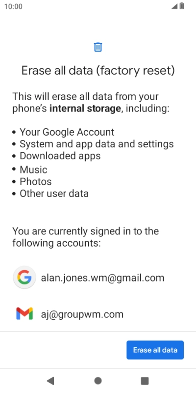 Press Erase all data.