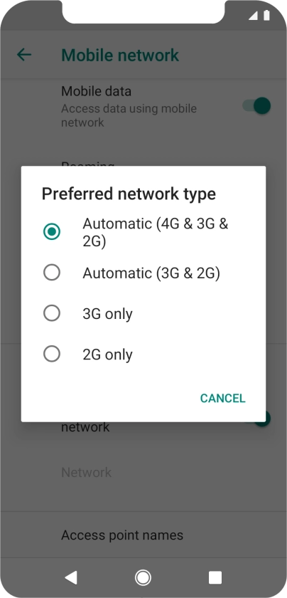 Press the required network mode.