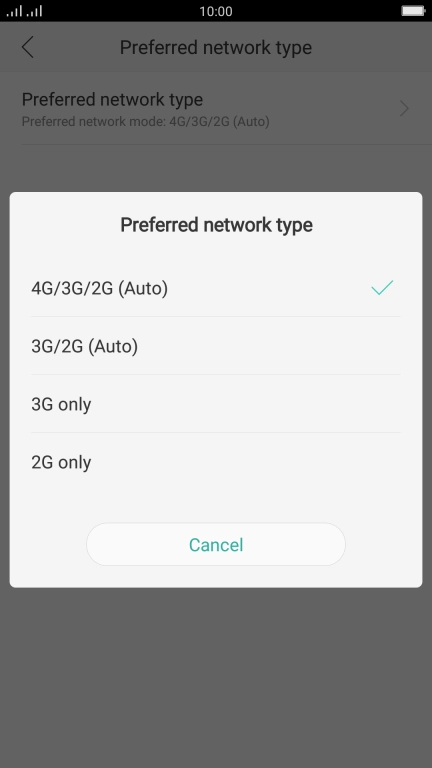 Press the required network mode.