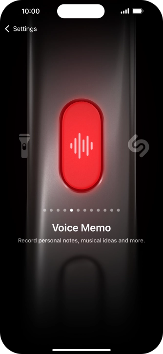 Slide your finger right or left on the screen to select the required function.