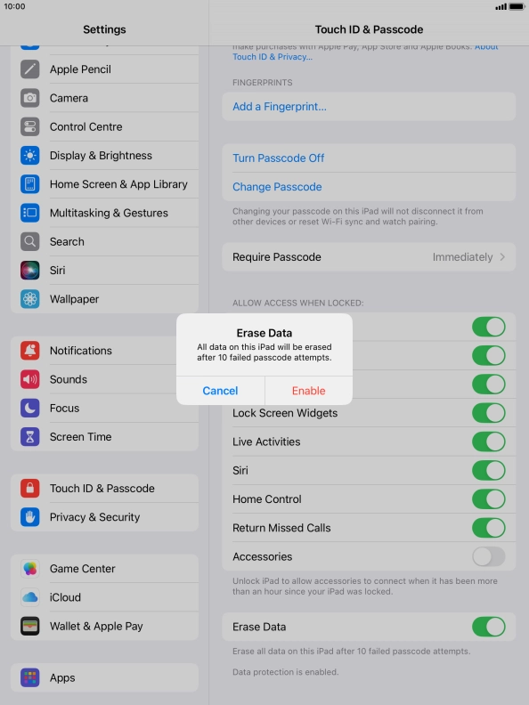 If you turn on the function, press Enable.
