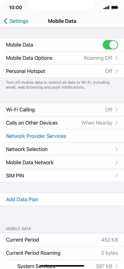 Press Mobile Data Options.