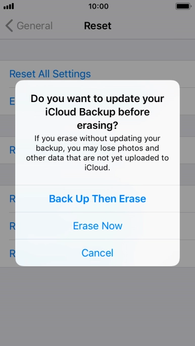 Press the required setting.