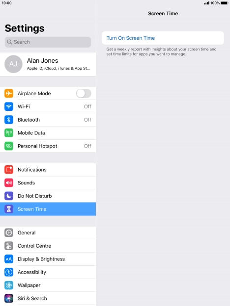 Press Turn On Screen Time.