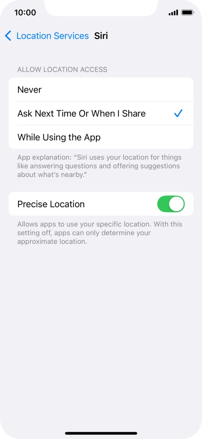 Press the required setting to turn the function on or off.