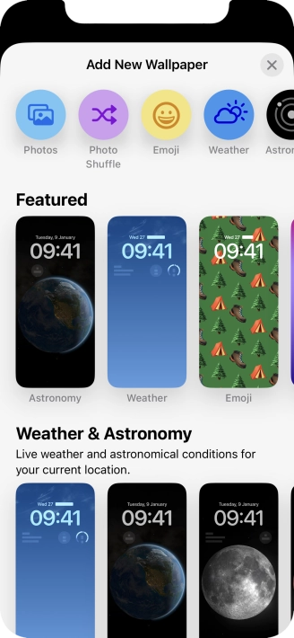 Press the required category and follow the instructions on the screen to select the required background image.