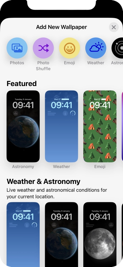 Press the required category and follow the instructions on the screen to select the required background image.