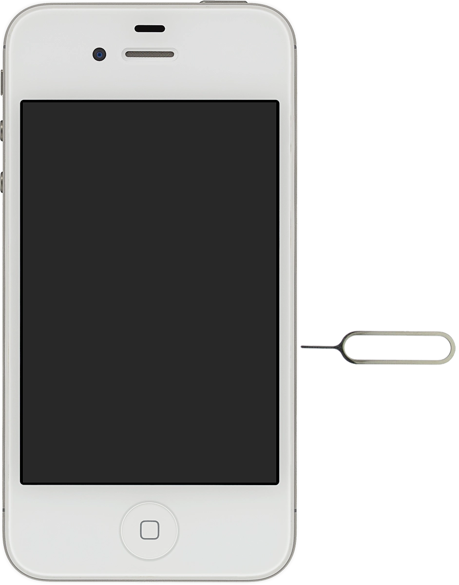 Find the opener for the SIM holder. The opener is attached to the cover containing the papers that come with your phone.