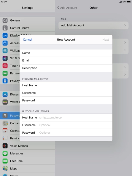 Press Host Name and key in the name of your email provider's outgoing server. Please note that if you can't send email messages when using your email provider's outgoing server, key in smtp.vodafone.net.au (Vodafone's outgoing server).