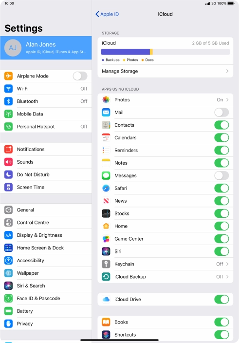 Press iCloud Backup.