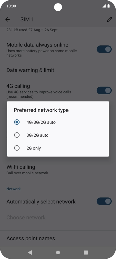 Press the required network mode.