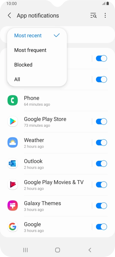 Press the required setting.