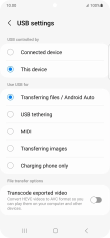 Press Transferring files / Android Auto.