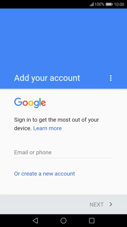 If you don't have a Google account, press Or create a new account and follow the instructions on the screen to create an account.
