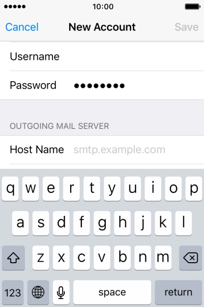 Press Host Name and key in the name of your email provider's outgoing server.