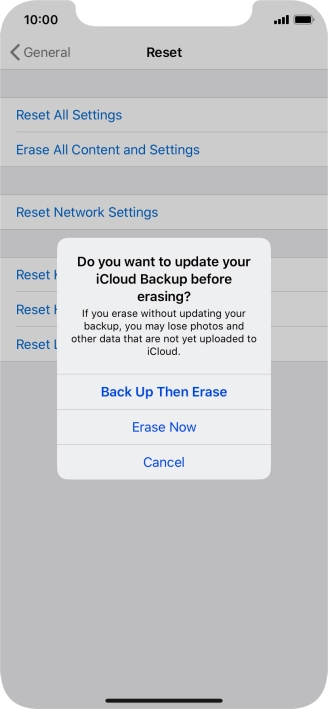 Press the required setting.