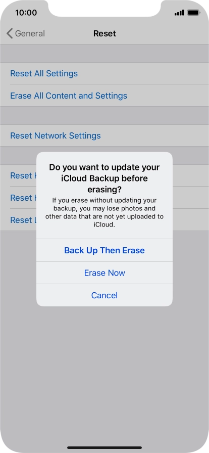 Press the required setting.