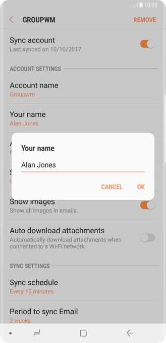Key in the required sender name and press OK.