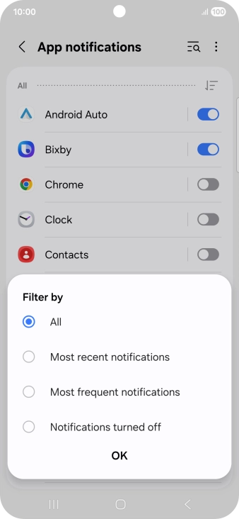 Press the required setting.