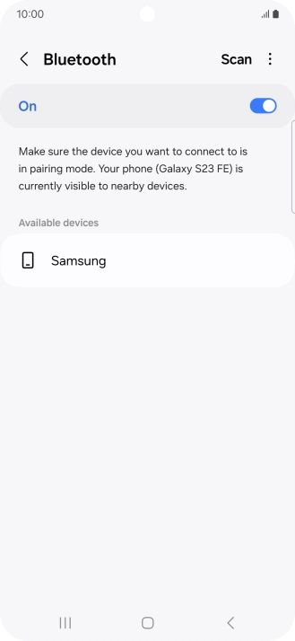 Press the required Bluetooth device and follow the instructions on the screen to pair the device with your phone.