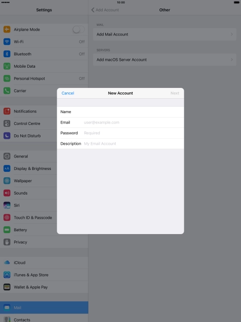 Press Email and key in your email address.
