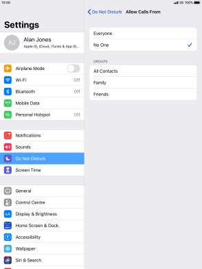 Press the required setting to select which contacts can call you even though Do Not Disturb is turned on.