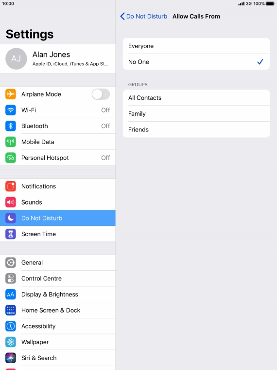 Press the required setting to select which contacts can call you even though Do Not Disturb is turned on.