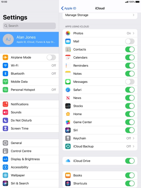 Press iCloud Backup.