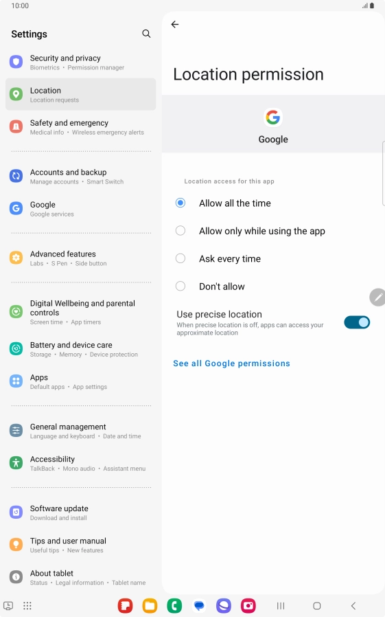 Press the required setting.